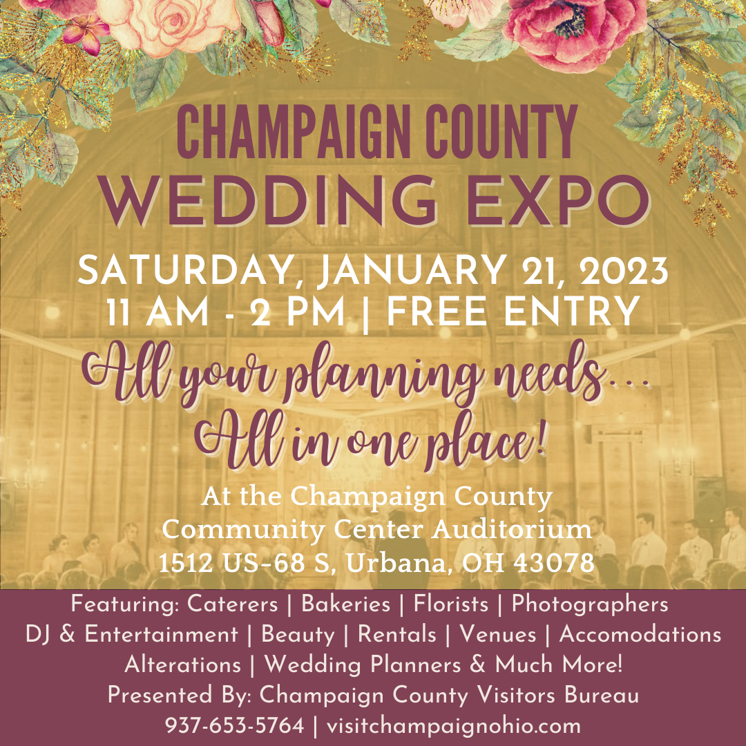 Champaign County Wedding Expo will feature caterers, bakeries, florists, photographers, DJ's, Entertainment, Rentals, Venues, Accommodations, Alterations, Wedding Planners