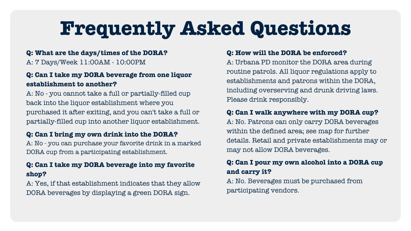 Urbana DORA Frequently Asked Questions